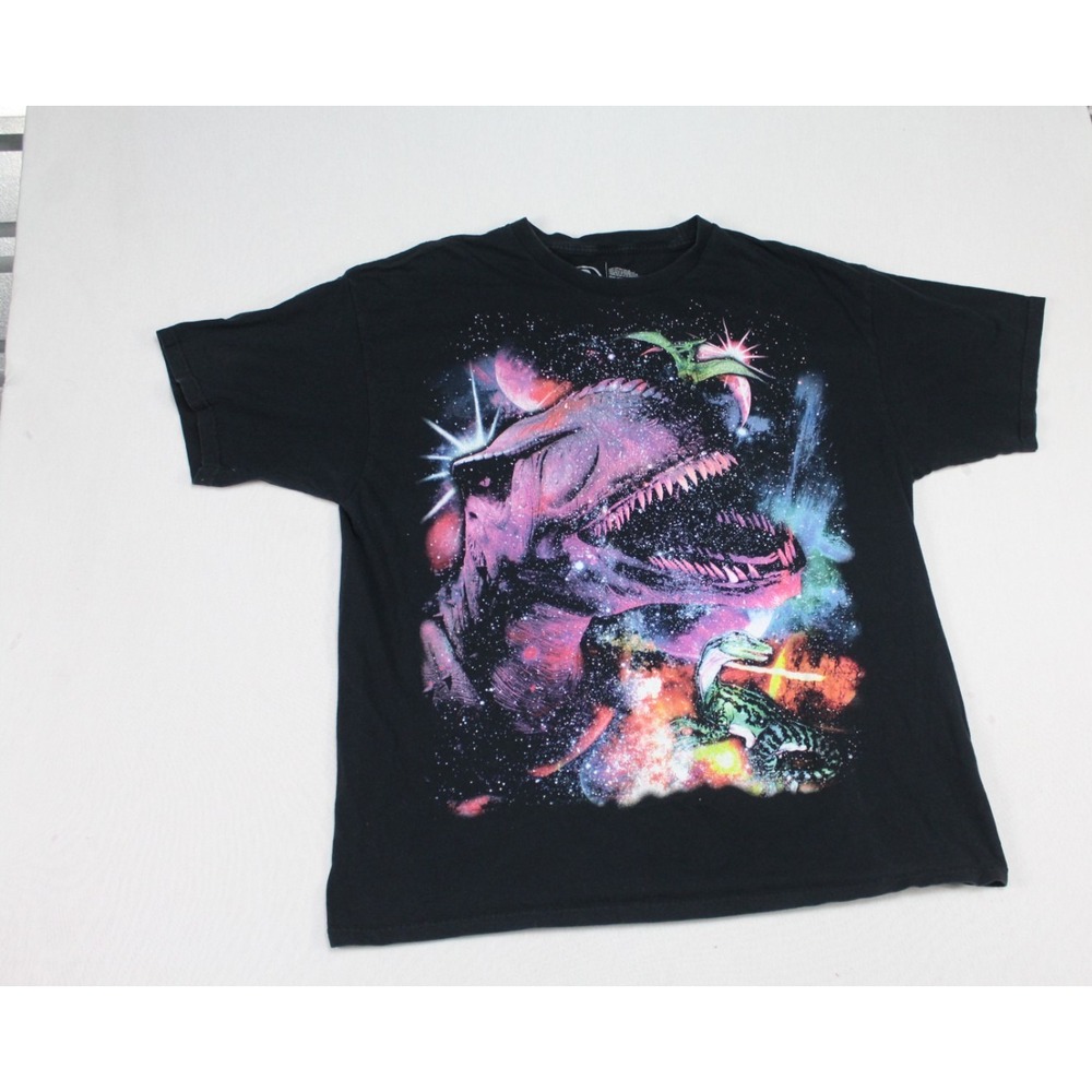 Get Wild Men Black Shirt Dinosaur Graphic Short Sleeve Casual Size XXL